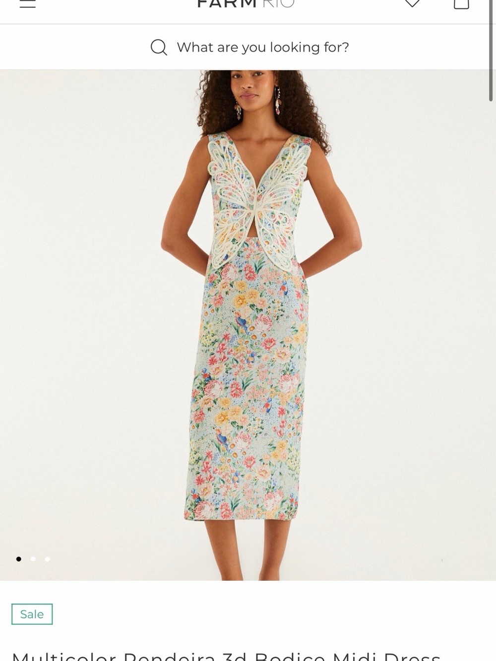 FARM Rio Multicolor Rendeira Midi Butterfly Midi Dress M